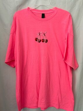 Neon Pink Cherry Graphic Tshirt